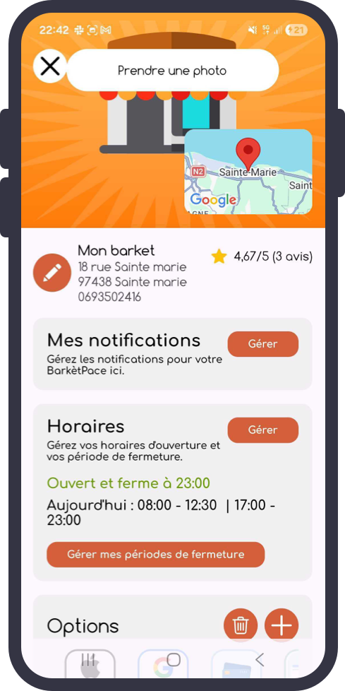 Interface de gestion de l'établissement