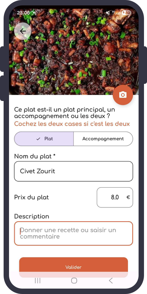 Ajout d'un plat au menu
